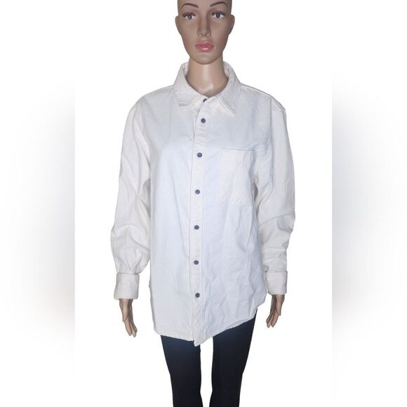 Everlane women's cream organic cotton buttoned down denim boyfriend jacket Sz S - Picture 1 of 7